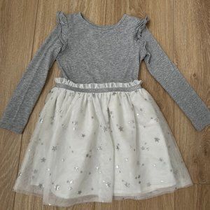 Sparkly Silver Long Sleeve Dress with Adorable Silver Waistband